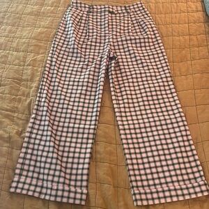 High waisted pink plaid trousers